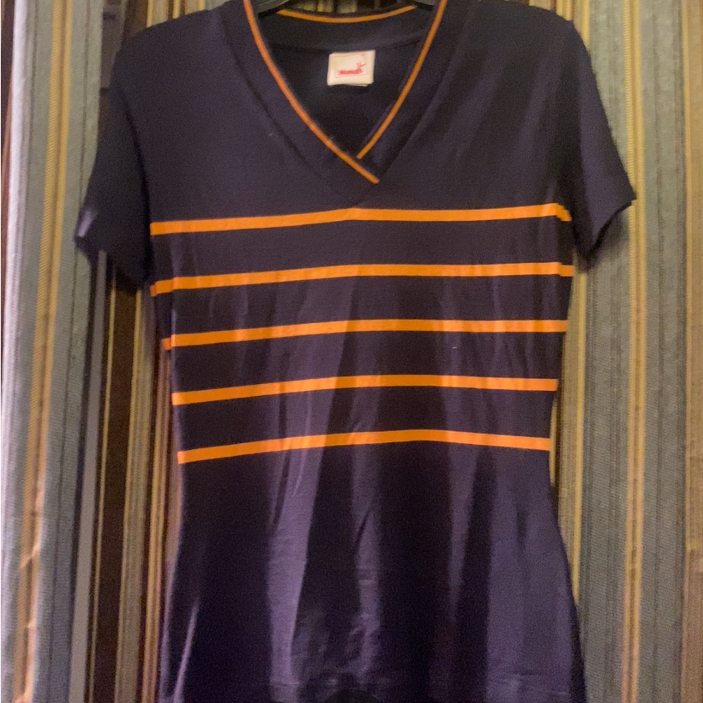 MONDI Navy and Orange Striped Tee